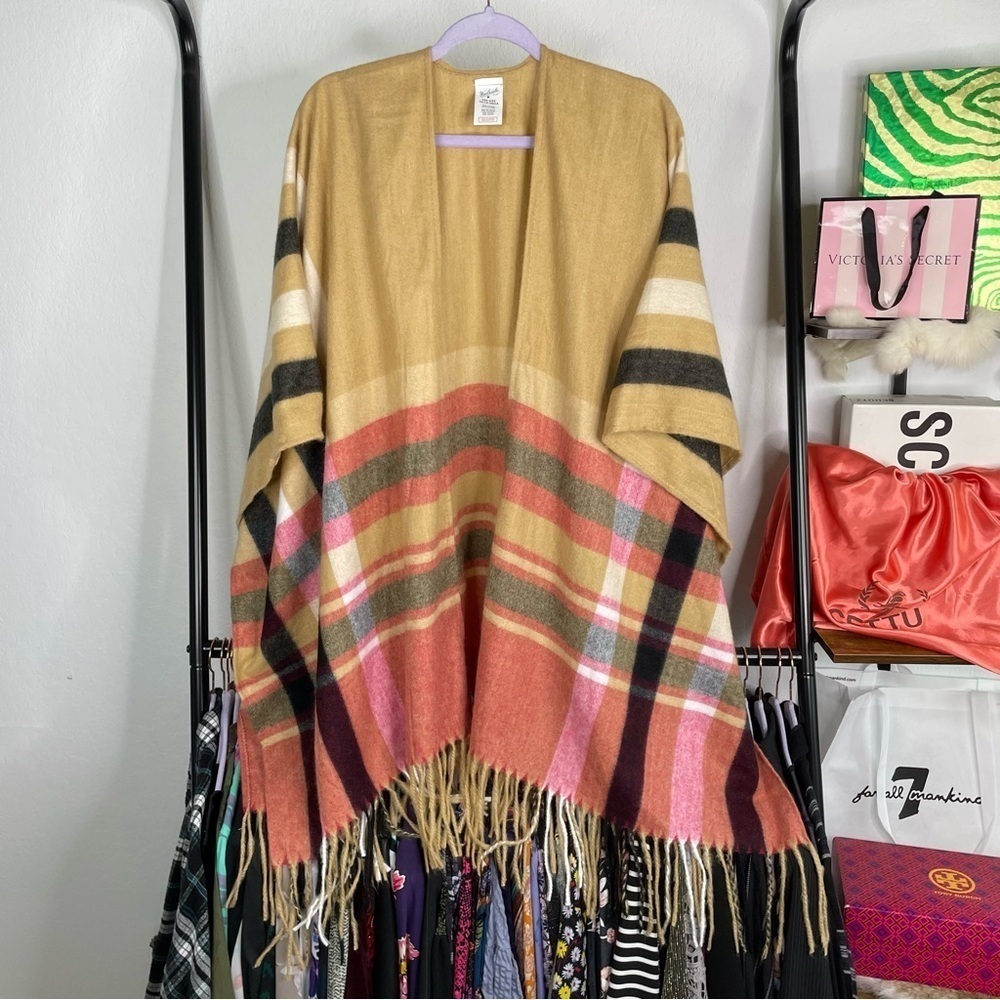 Woolrich Plaid Fringe Poncho Cape
